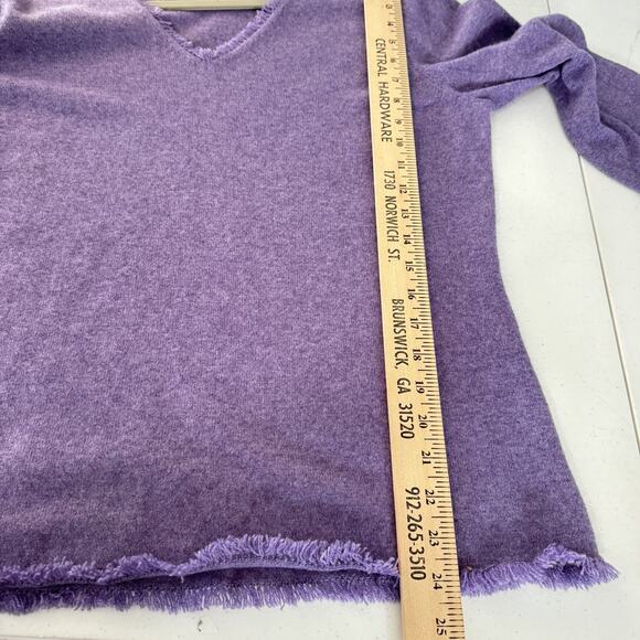 Peck & Peck 100% Cashmere V-Neck Sweater Sz XL Heather Purple Fringe Trim Preppy - Picture 10 of 11